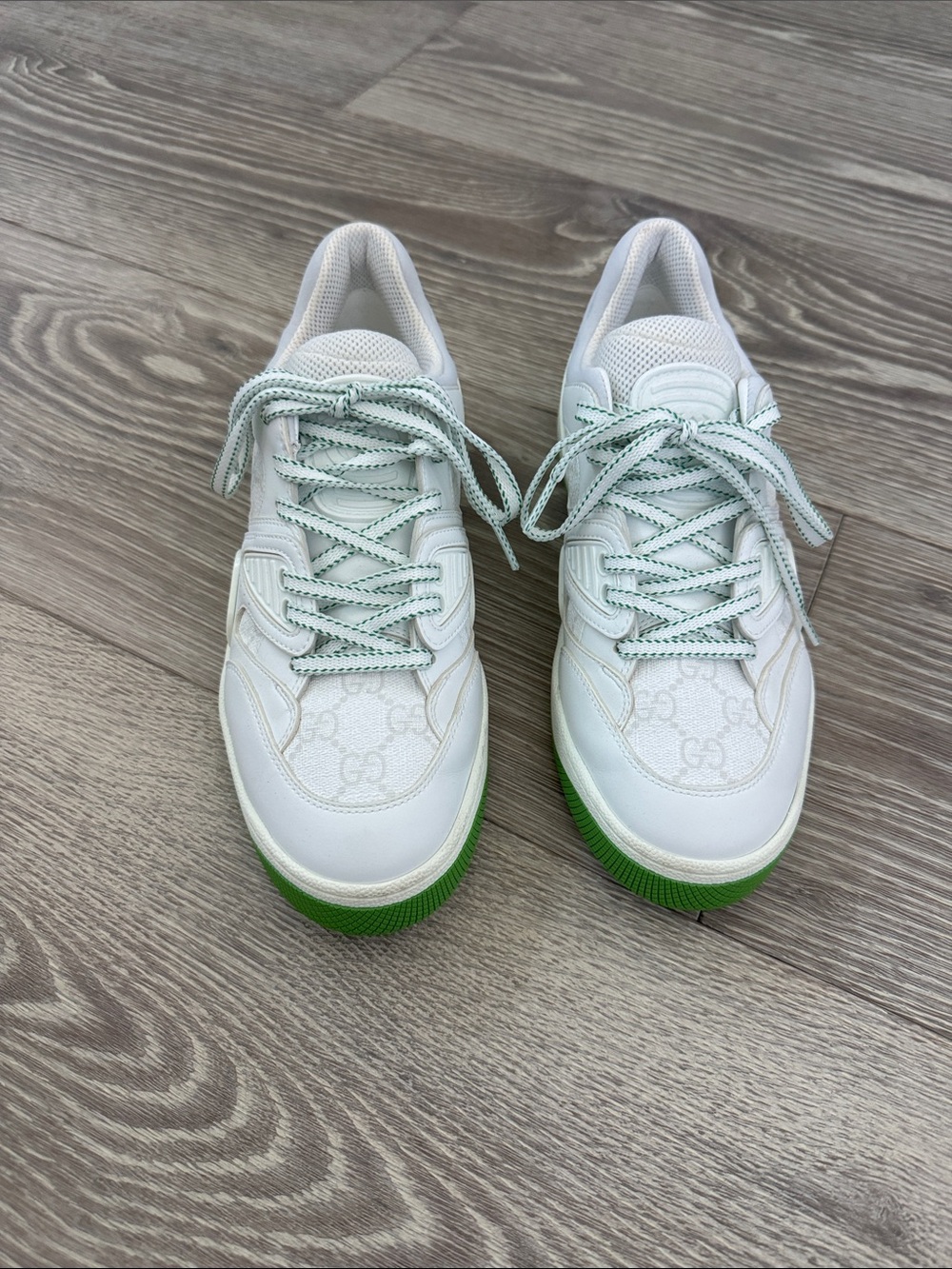 Gucci Basket White Low-Top Sneakers with Green Outsole and Mint Laces